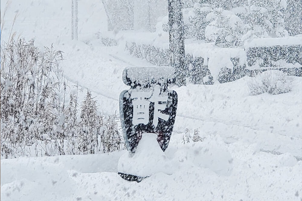 大雪で埋もれる看板