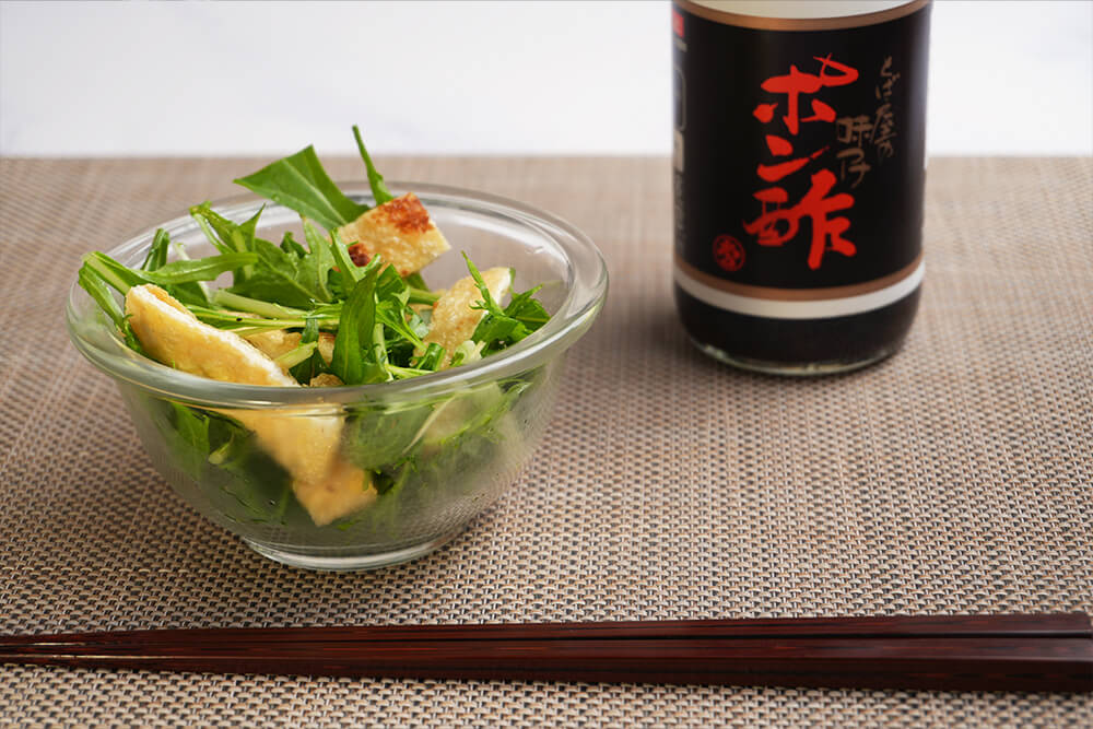 カリカリ油揚げと水菜のポン酢サラダ